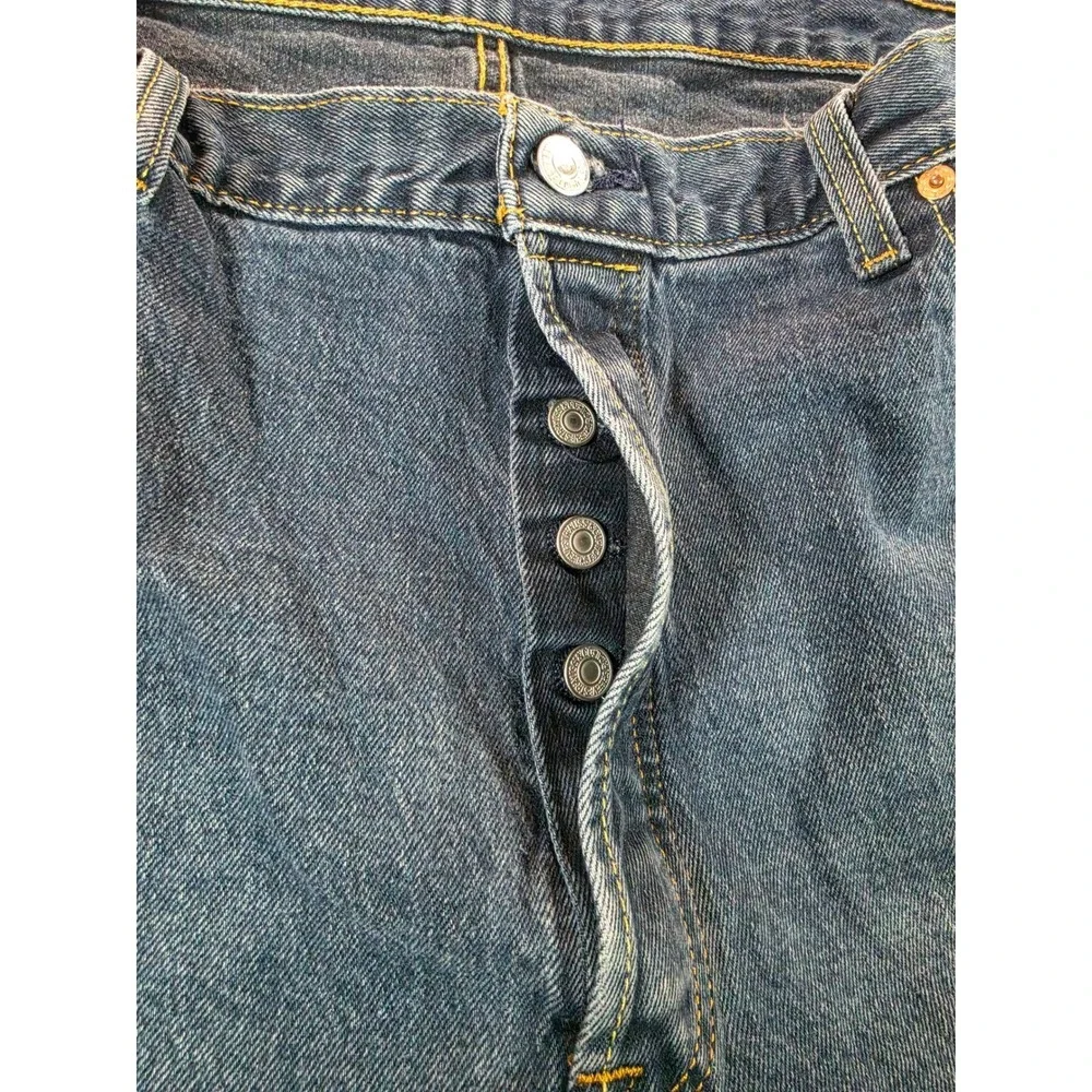 Levis 501 Original Fit Mens Blue Denim Straight Leg Button Fly Jeans 42x32